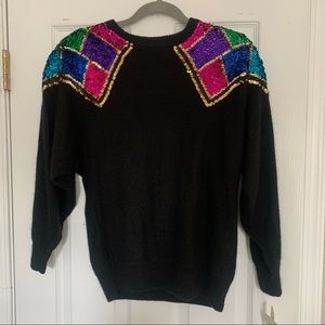 Vintage Silk Sequin Sweater with shoulder pads 80s 90s